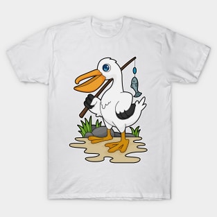 Pelican as Fisher with Fishing rod & Fish T-Shirt